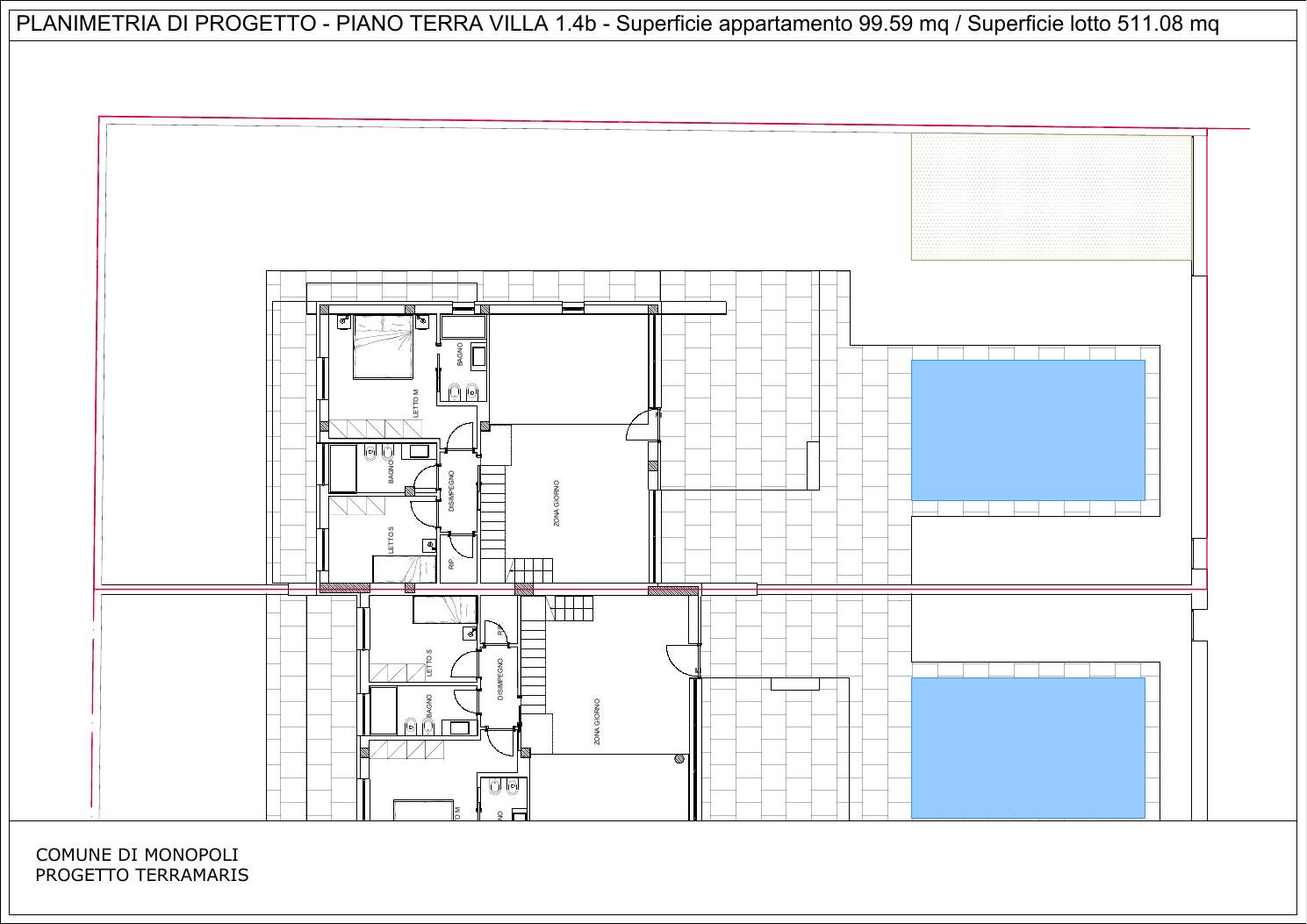 Pianta di progetto arredata — Unità 1.4b