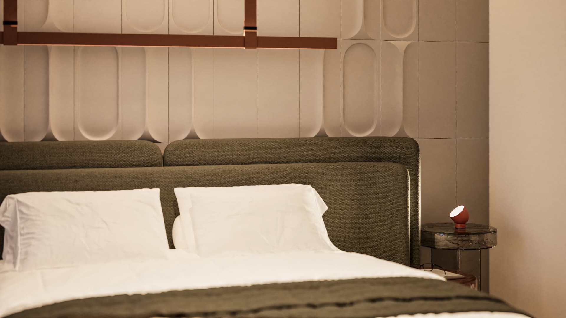 Attico Terramaris — camera da letto con lampada sospesa