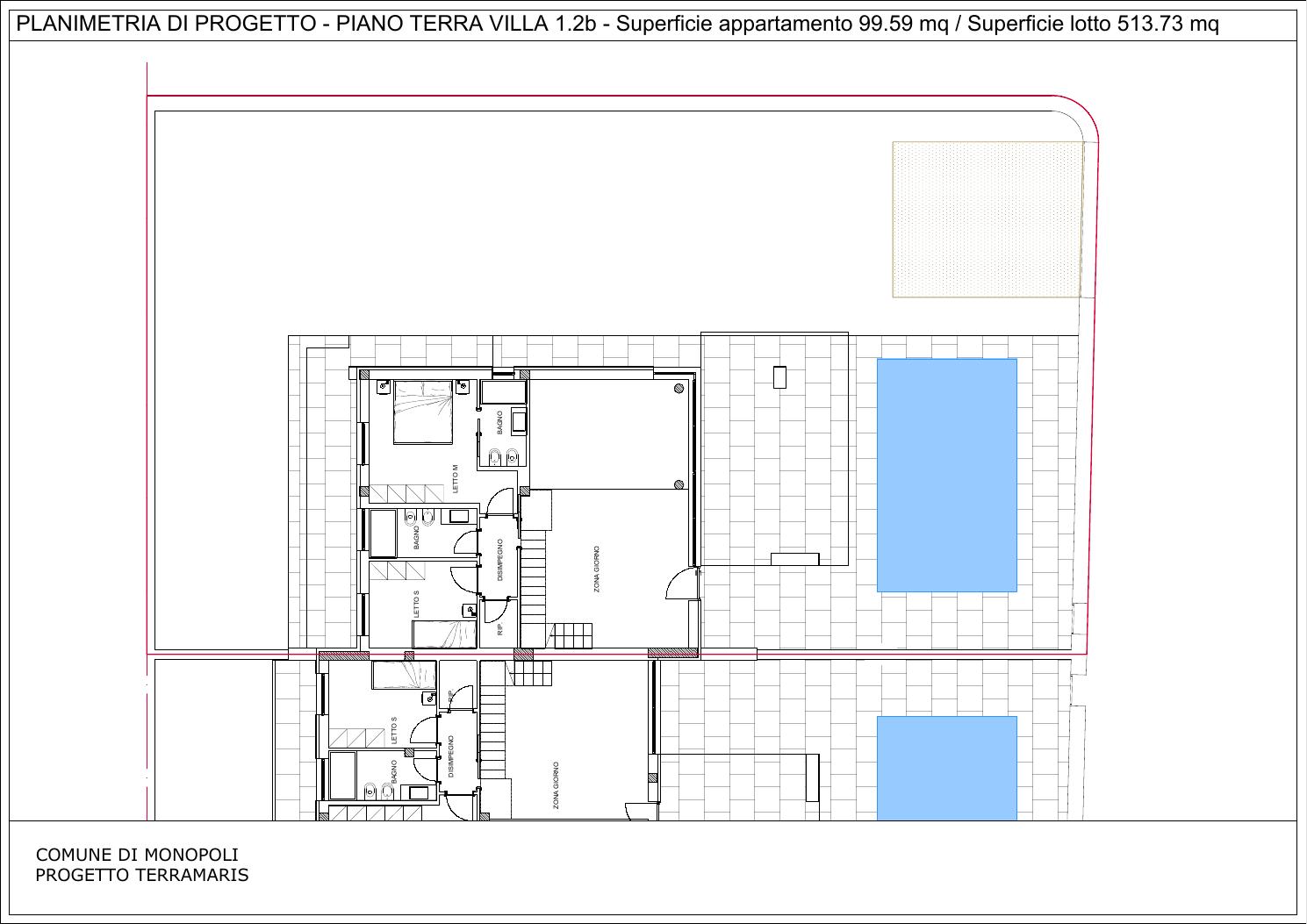 Pianta di progetto arredata — Unità 1.2b