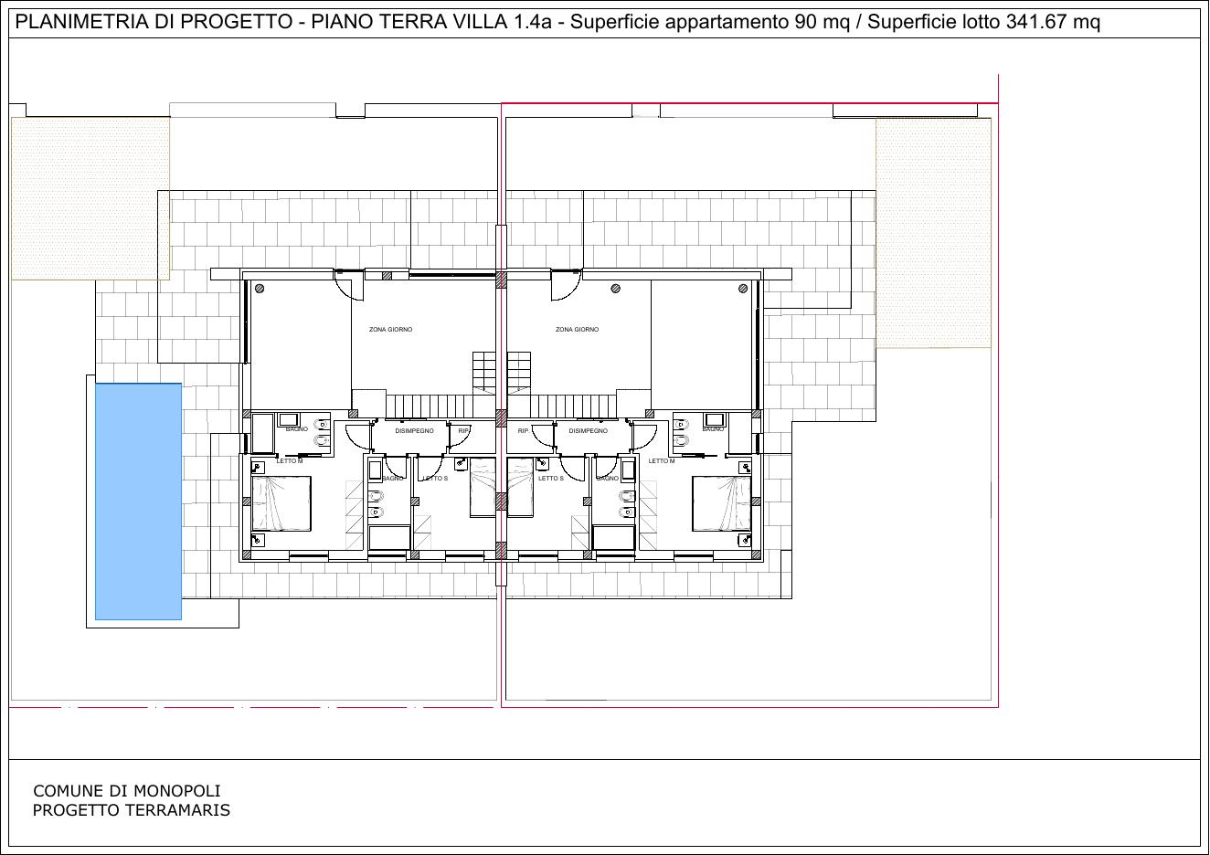 Pianta di progetto arredata — Unità 1.4a